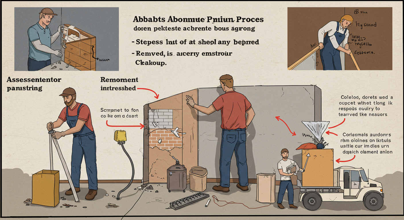 A detailed diagram illustrating the steps involved in the asbestos abatement process, including assessment, containment, removal, and cleanup, designed to educate homeowners on what to expect.